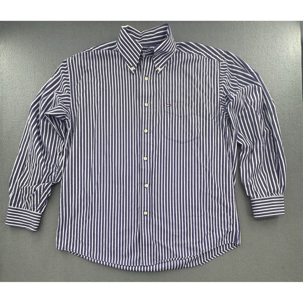 Tommy Hilfiger Button Down Shirt L Striped Long Sleeve Preppy Ivy League Office